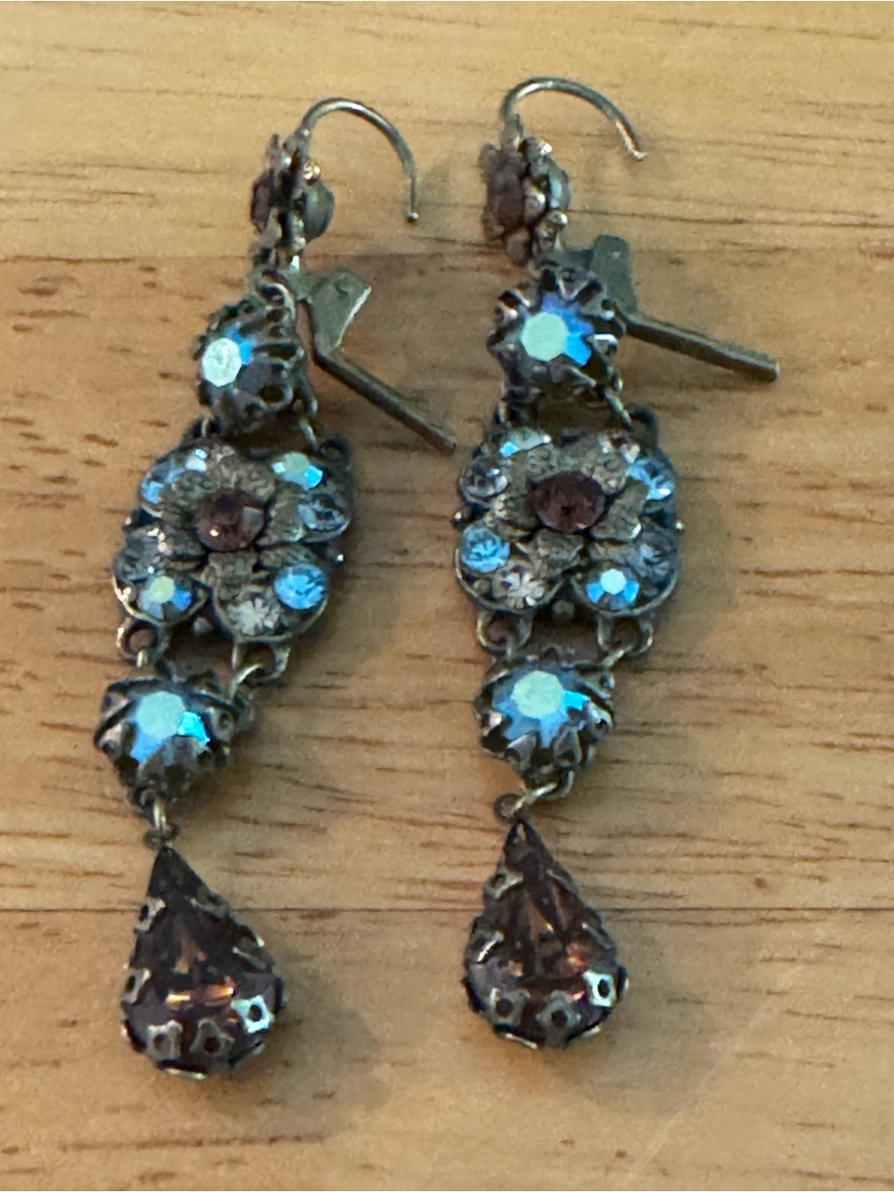 Michal Negrin Shoulder Duster Earrings Floral Crystal Statement Long 2.75
